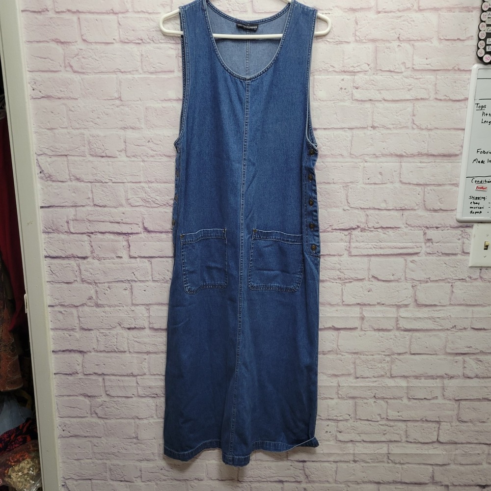 VTG Boston Classics Denim Button Side Maxi Jumper Dress Grunge Y2K Cottagecore